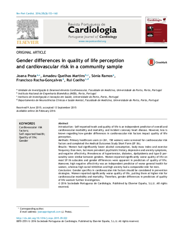 (PDF) Gender differences in quality of life perception and ...
