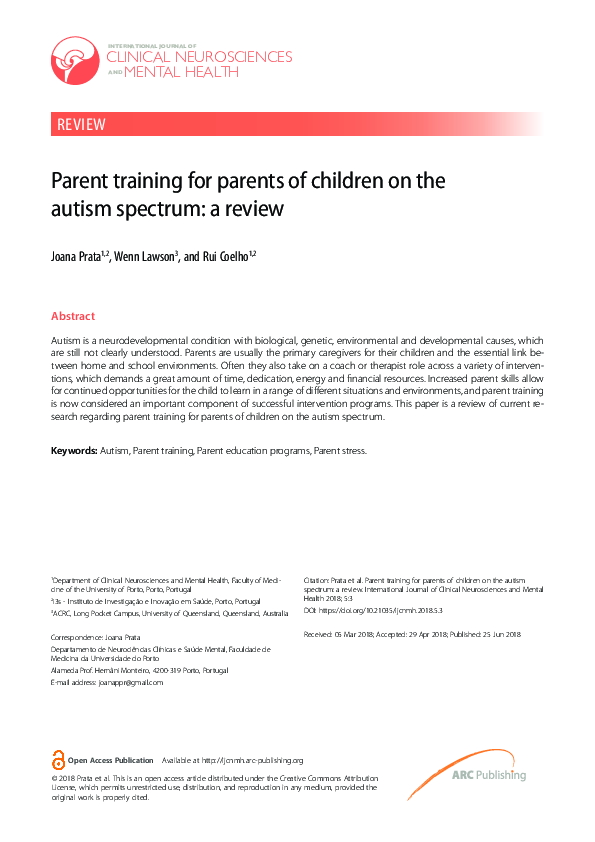 (PDF) Parent training for parents of children on the autism spectrum: a ...