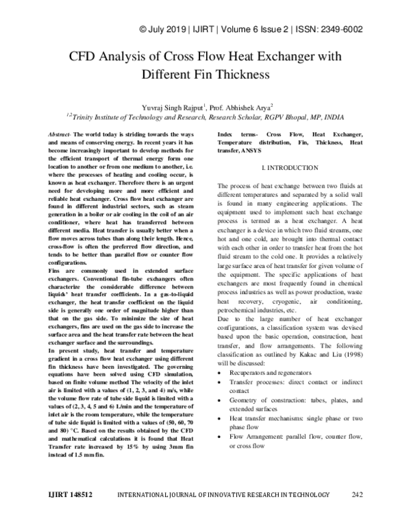 (PDF) CFD Analysis of Cross Flow Heat Exchanger with Different Fin