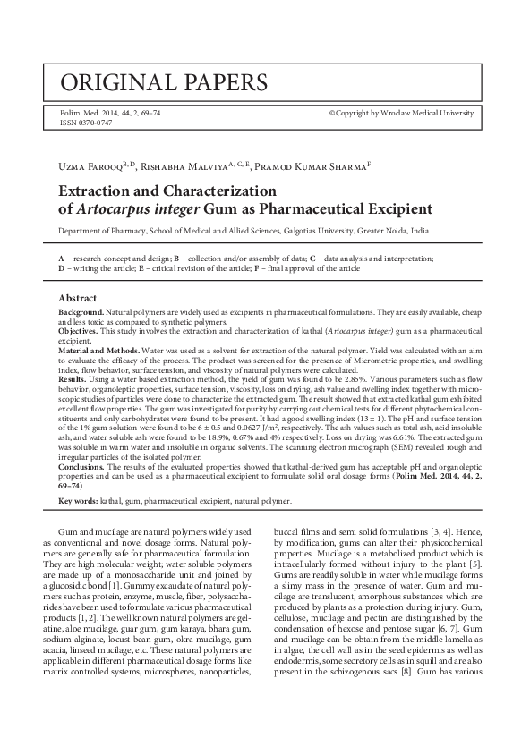 (PDF) Extraction and characterization of artocarpus integer gum as ...