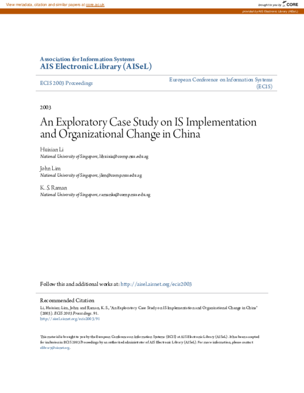 (PDF) An Exploratory Case Study on IS Implementation and Organizational ...