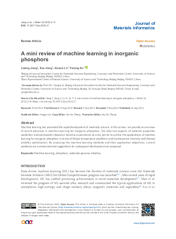 (PDF) A mini review of machine learning in inorganic phosphors