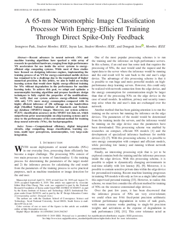 (PDF) A 65-nm Neuromorphic Image Classification Processor With Energy ...