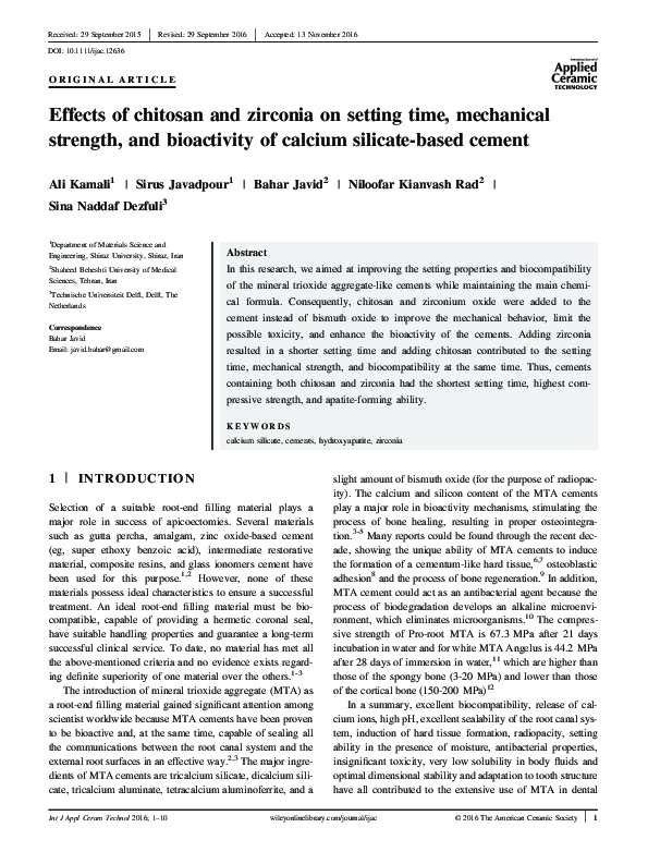 (PDF) Effects of chitosan and zirconia on setting time, mechanical ...