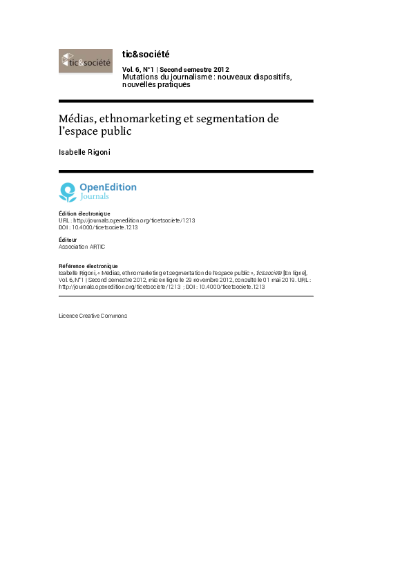 (PDF) Médias, ethnomarketing et segmentation de l’espace public