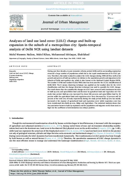 (PDF) Analyses of land use land cover (LULC) change and built-up ...