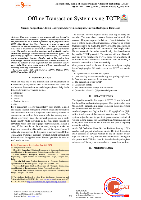 (PDF) Offline Transaction System using TOTP