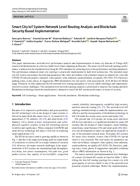 (PDF) Smart City IoT System Network Level Routing Analysis and ...