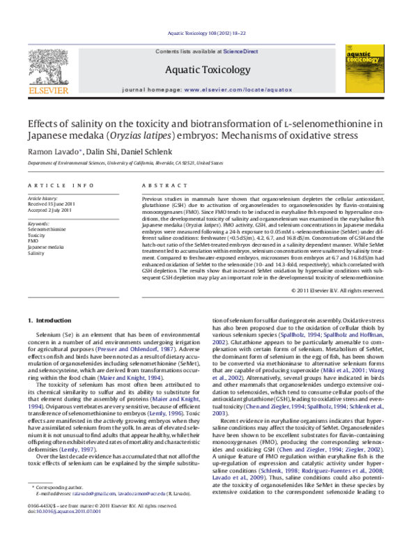 (PDF) Effects of salinity on the toxicity and biotransformation of l ...