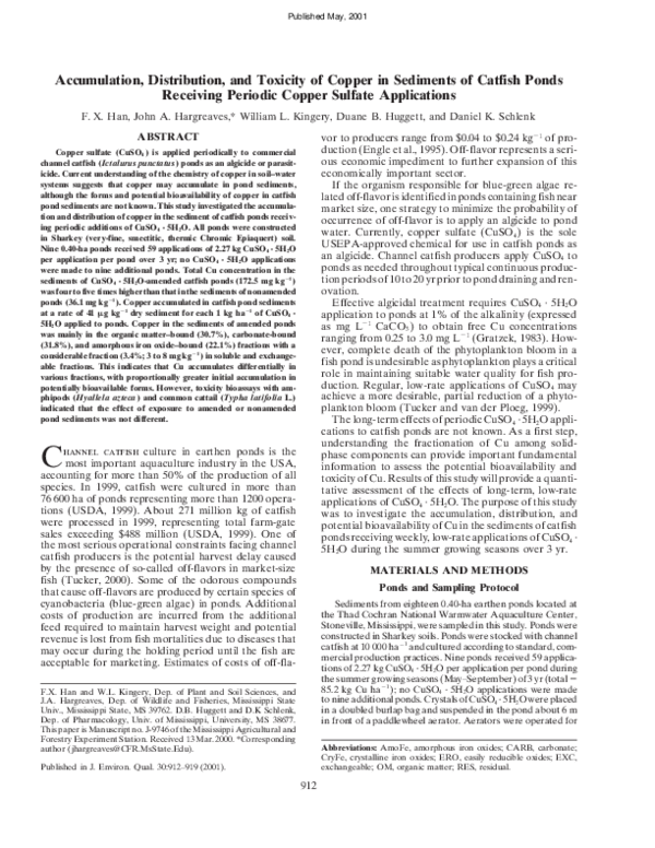 (PDF) Accumulation, Distribution, and Toxicity of Copper in Sediments of Catfish Ponds Receiving