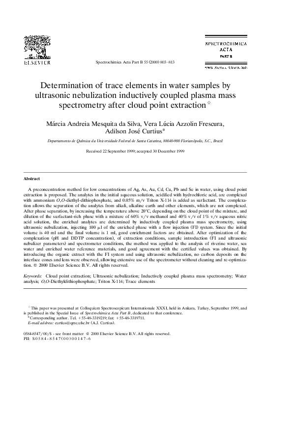 (PDF) Determination of trace elements in water samples by ultrasonic