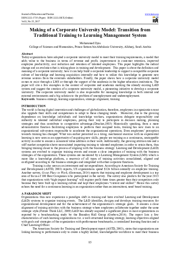 (PDF) Making of a Corporate University Model: Transition from ...