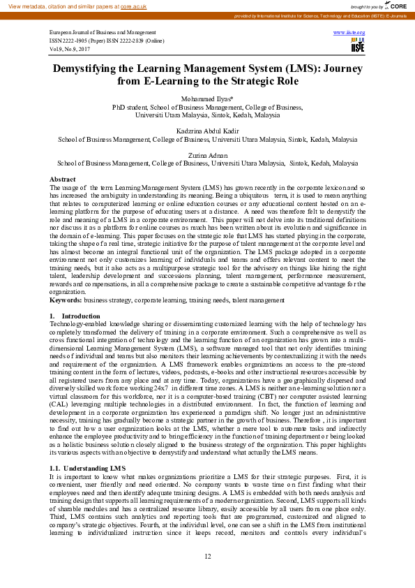 (PDF) Demystifying the Learning Management System (LMS): Journey from E ...