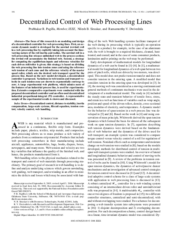 (PDF) Decentralized Control of Web Processing Lines