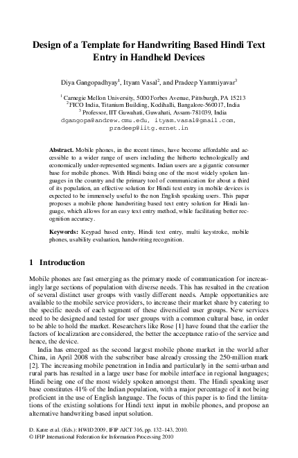  PDF Design Of A Template For Handwriting Based Hindi Text Entry In Handheld Devices Pradeep 