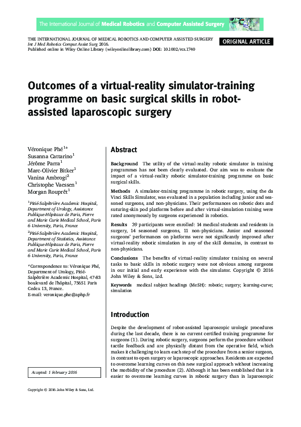 (PDF) of a virtualreality simulatortraining programme on