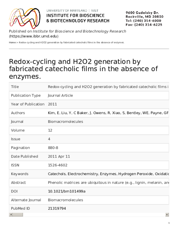 (PDF) Redox-Cycling and H2O2 Generation by Fabricated Catecholic Films ...