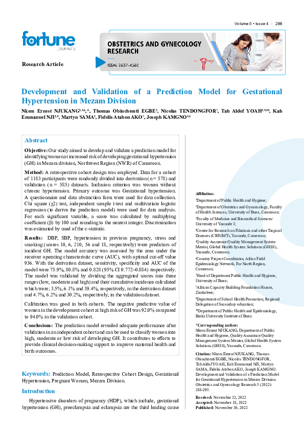(PDF) Development and Validation of a Prediction Model for Gestational ...