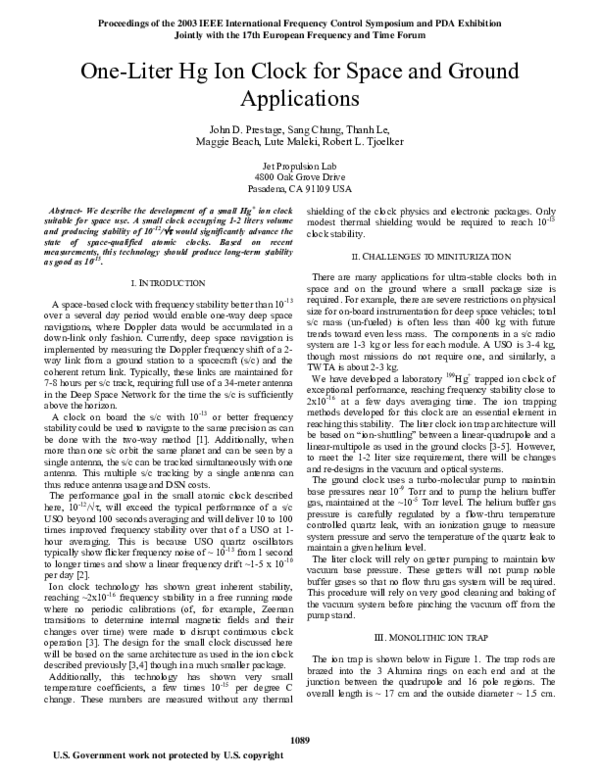 (PDF) One-liter Hg ion clock for space and ground applications