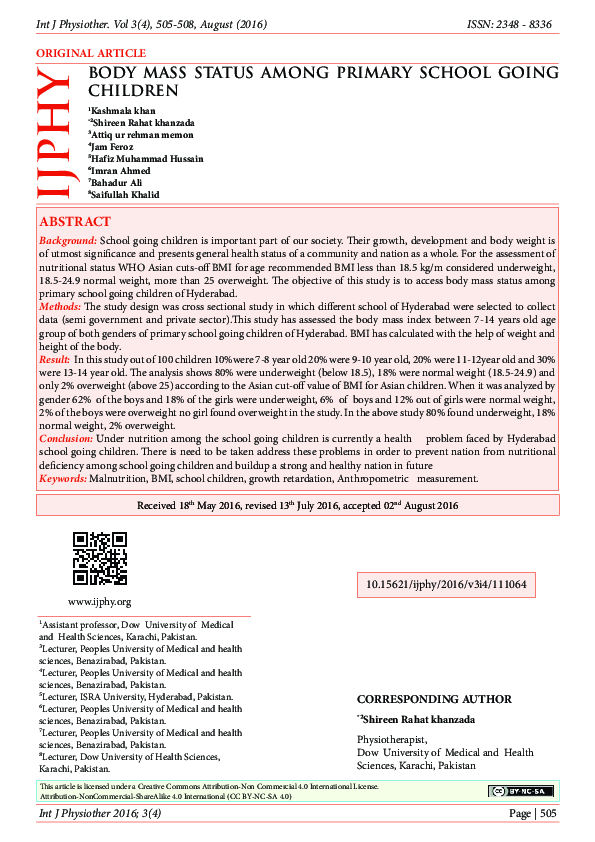 (PDF) Body Mass Status among Primary School Going Children