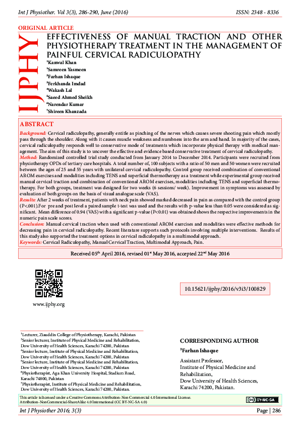 (PDF) Effectiveness of Manual Traction and other Physiotherapy