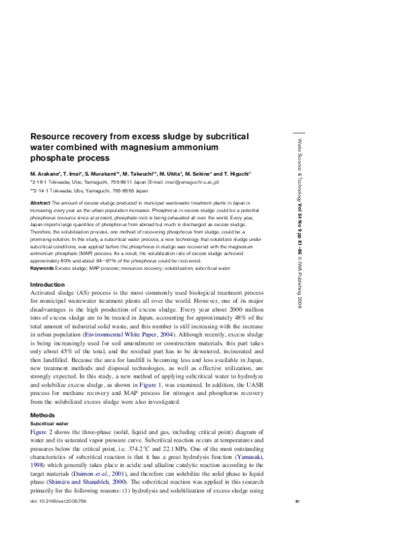 (PDF) Resource recovery from excess sludge by subcritical water ...