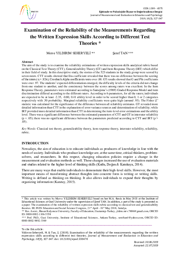(PDF) Examination of the Reliability of the Measurements Regarding the ...
