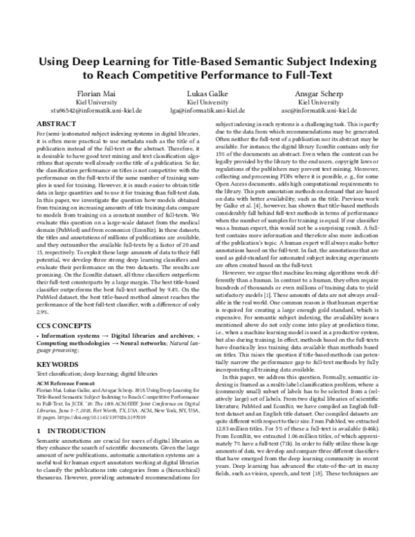 (PDF) Using Deep Learning for Title-Based Semantic Subject Indexing to ...