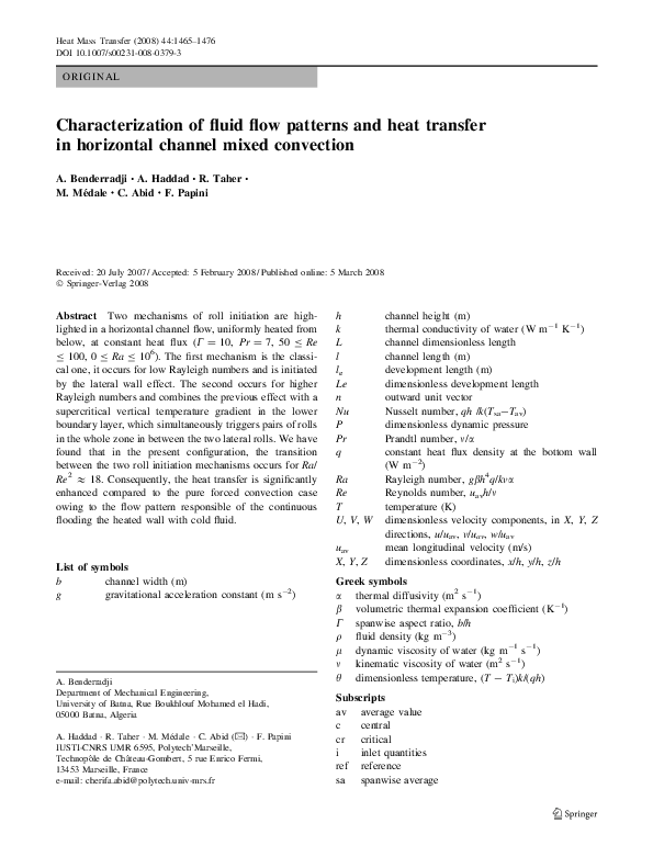 (PDF) Characterization of fluid flow patterns and heat transfer in ...