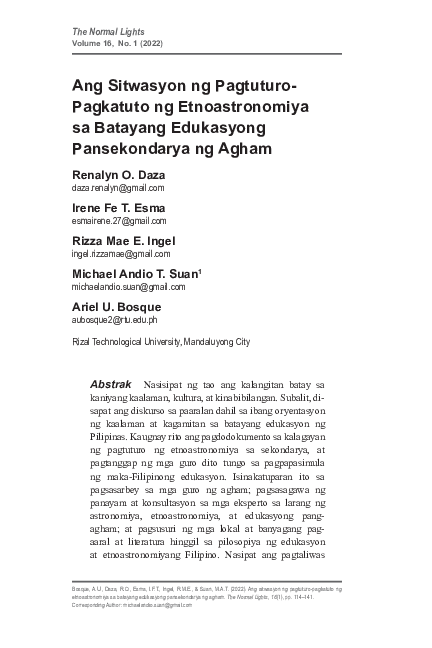 (PDF) Ang Sitwasyon ng Pagtuturo-Pagkatuto ng Etnoastronomiya sa ...