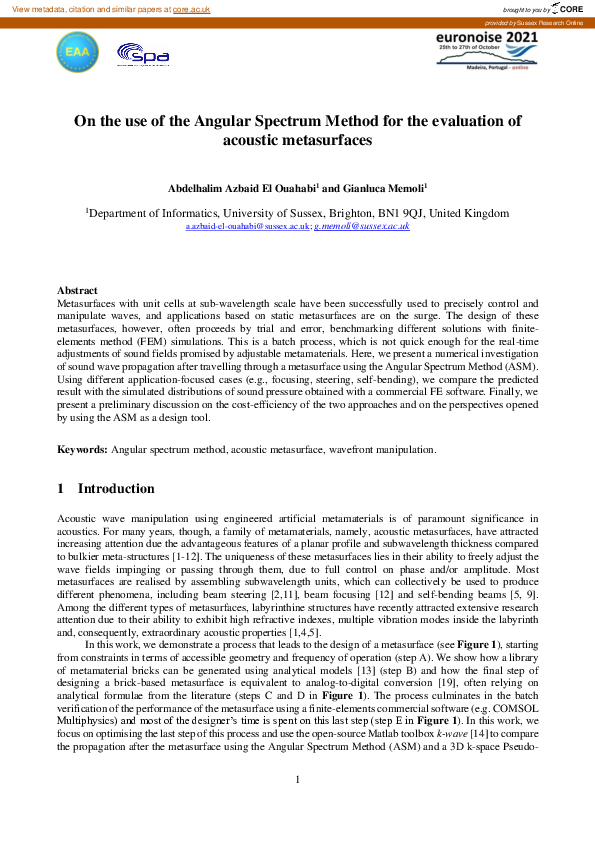 (PDF) On the use of the Angular Spectrum Method for the evaluation of ...