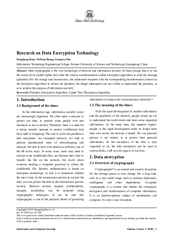 (PDF) Research on Data Encryption Technology