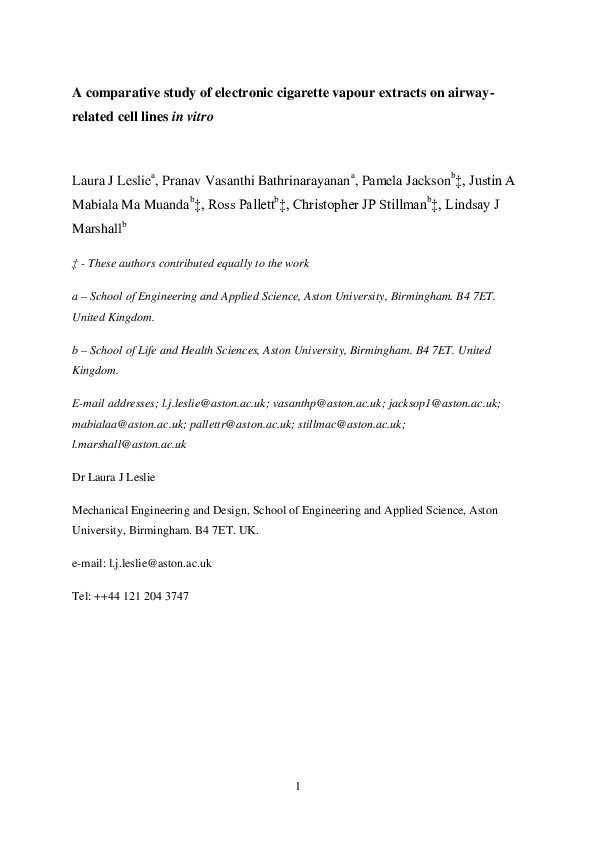 (PDF) A comparative study of electronic cigarette vapor extracts on ...