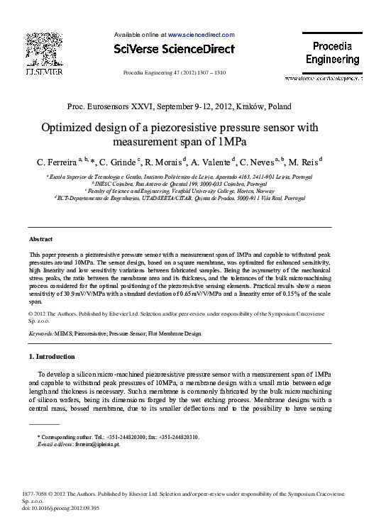 (PDF) Optimized Design of a Piezoresistive Pressure Sensor with ...