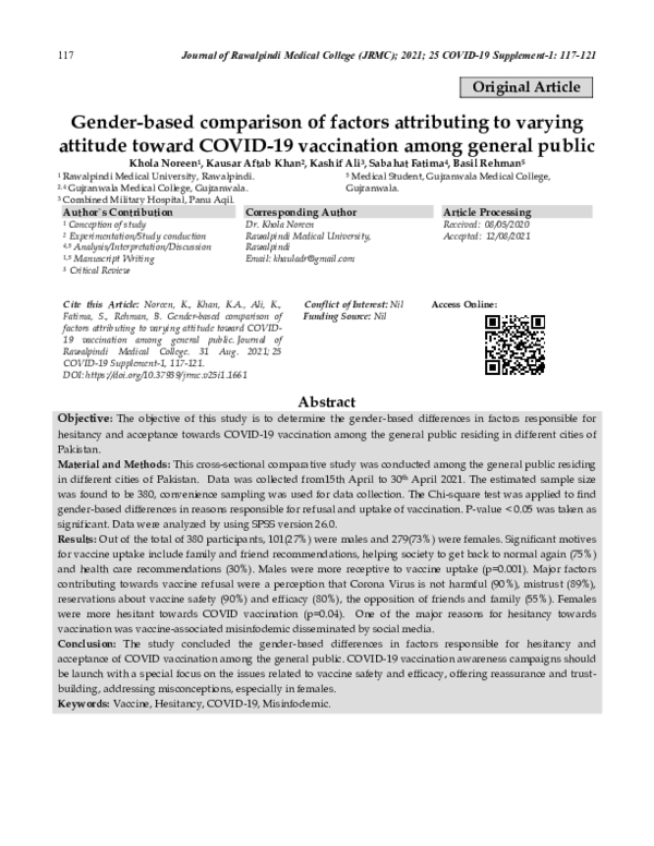 (PDF) Vaccine hesitancy and intention to take the vaccine: attitude of ...