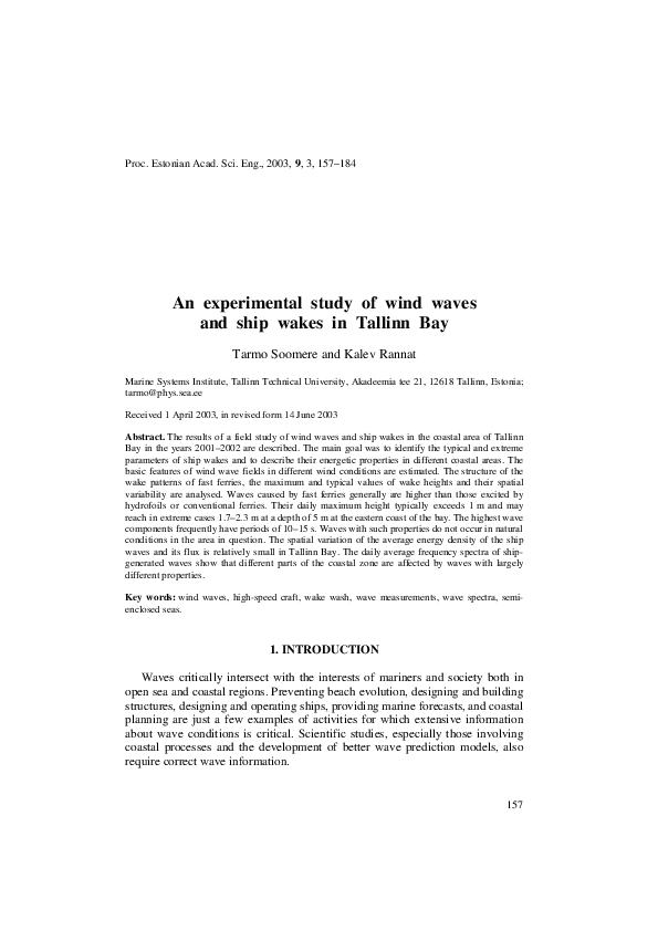 (PDF) An experimental study of wind waves and ship wakes in Tallinn Bay