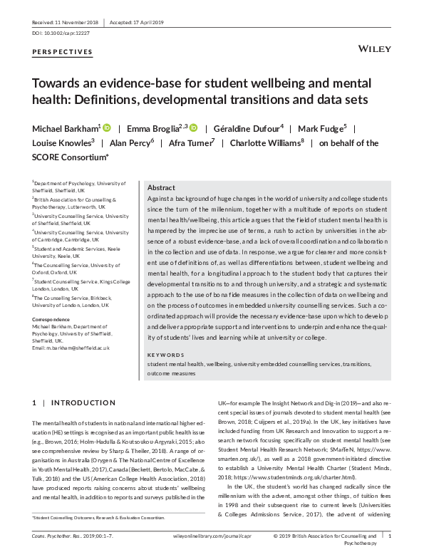 (PDF) Towards an evidence‐base for student wellbeing and mental health ...