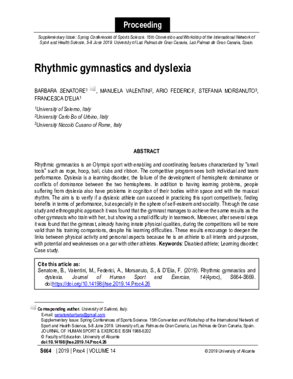 (PDF) Rhythmic gymnastics and dyslexia Stefania Morsanuto Academia.edu