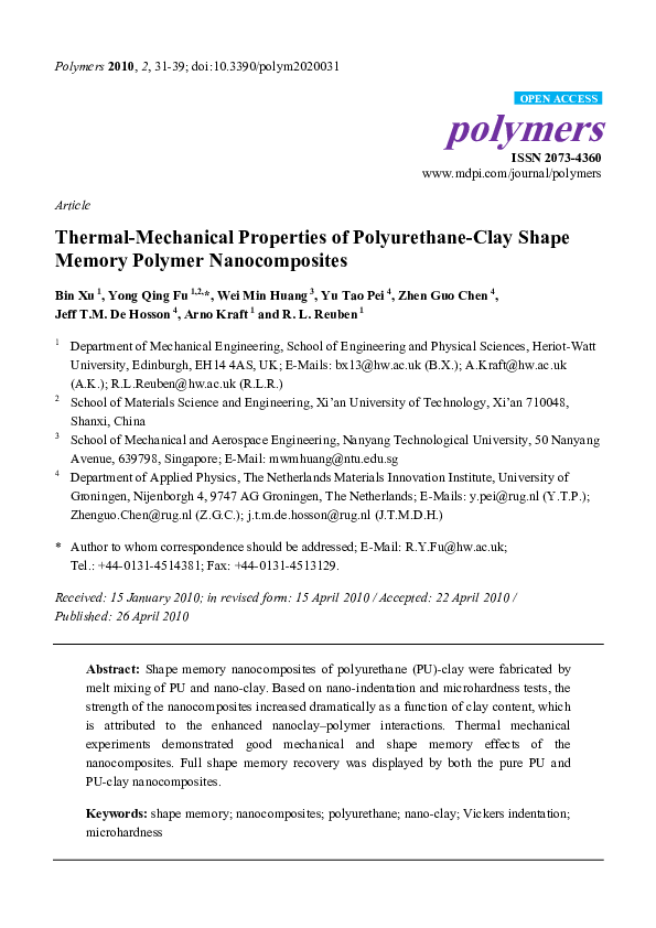 (PDF) Thermal-Mechanical Properties of Polyurethane-Clay Shape Memory ...