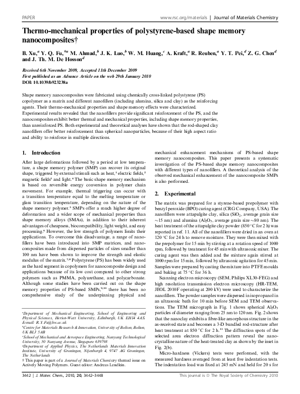 (PDF) Thermo-mechanical properties of polystyrene-based shape memory ...