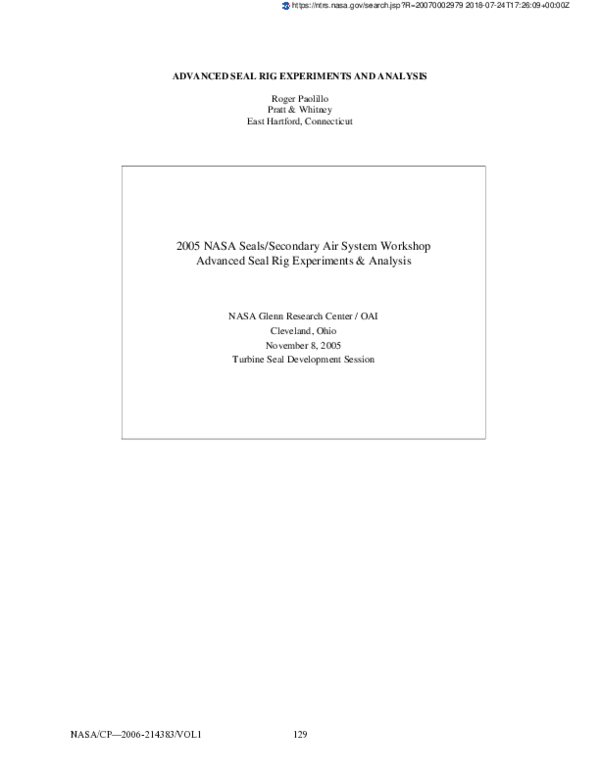 (PDF) Advanced Seal Rig Experiments and Analysis Tk Vashist