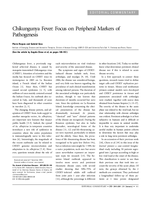 (PDF) Chikungunya Fever: Focus on Peripheral Markers of Pathogenesis