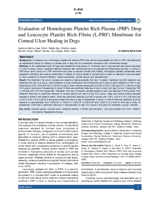 (PDF) Evaluation of Homologous Platelet Rich Plasma (PRP) Drop and ...