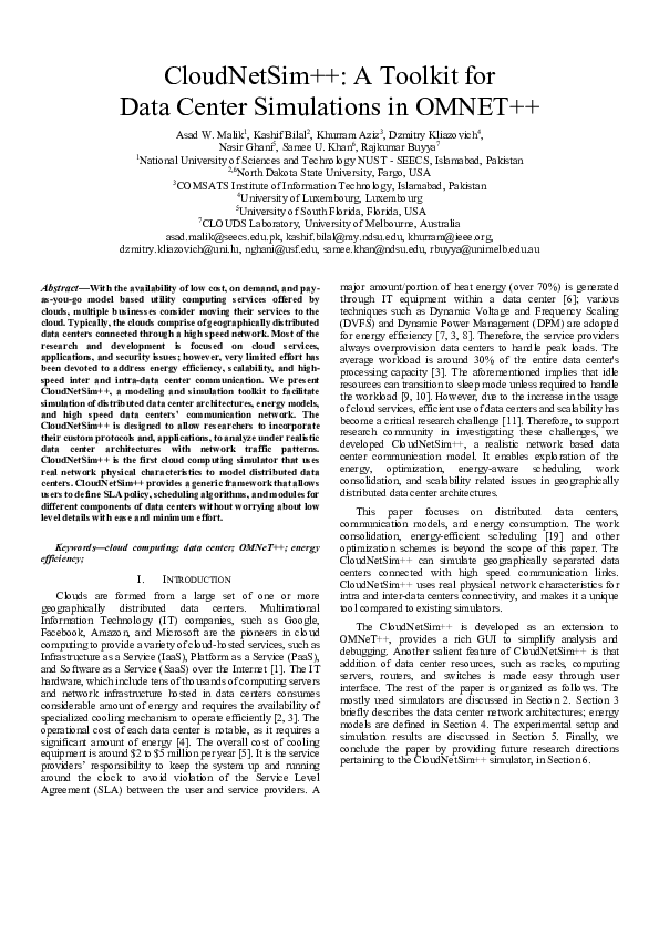 (PDF) CloudNetSim++: A toolkit for data center simulations in OMNET++