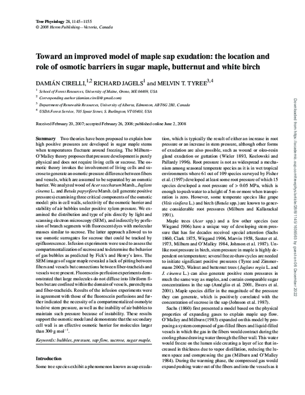 (PDF) Toward an improved model of maple sap exudation: the location and ...