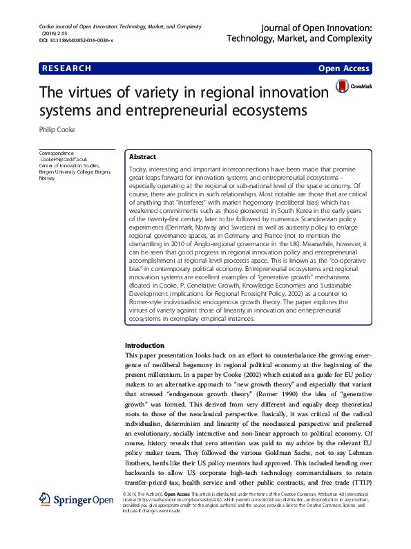 (PDF) The virtues of variety in regional innovation systems and ...