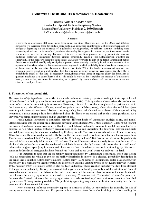 (PDF) Contextual Risk and i ts Relevance in Economics | Sandro Sozzo ...