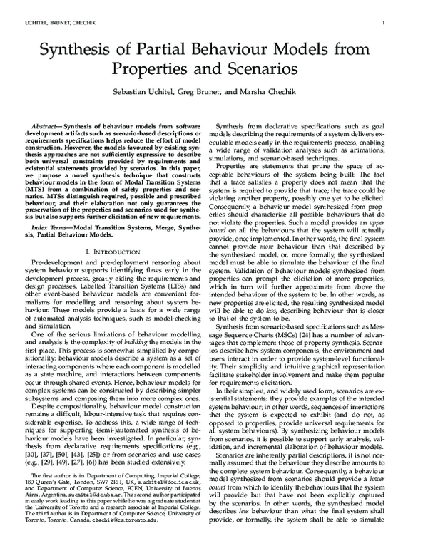 (PDF) Synthesis of Partial Behavior Models from Properties and Scenarios