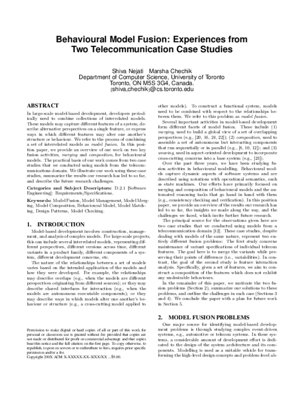(PDF) Behavioural Model Fusion: Experiences from Two Telecommunication ...