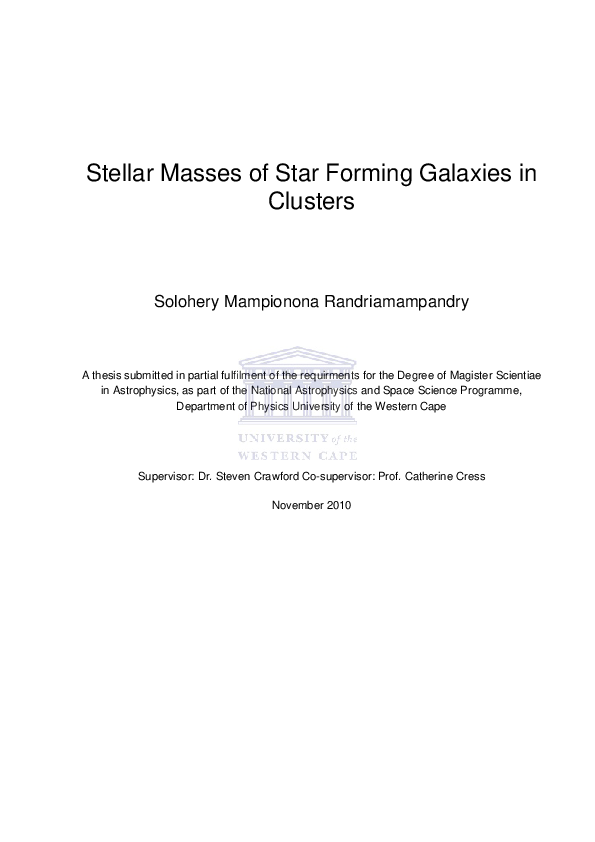 (PDF) Stellar Masses of Star Forming Galaxies in Clusters Stellar ...